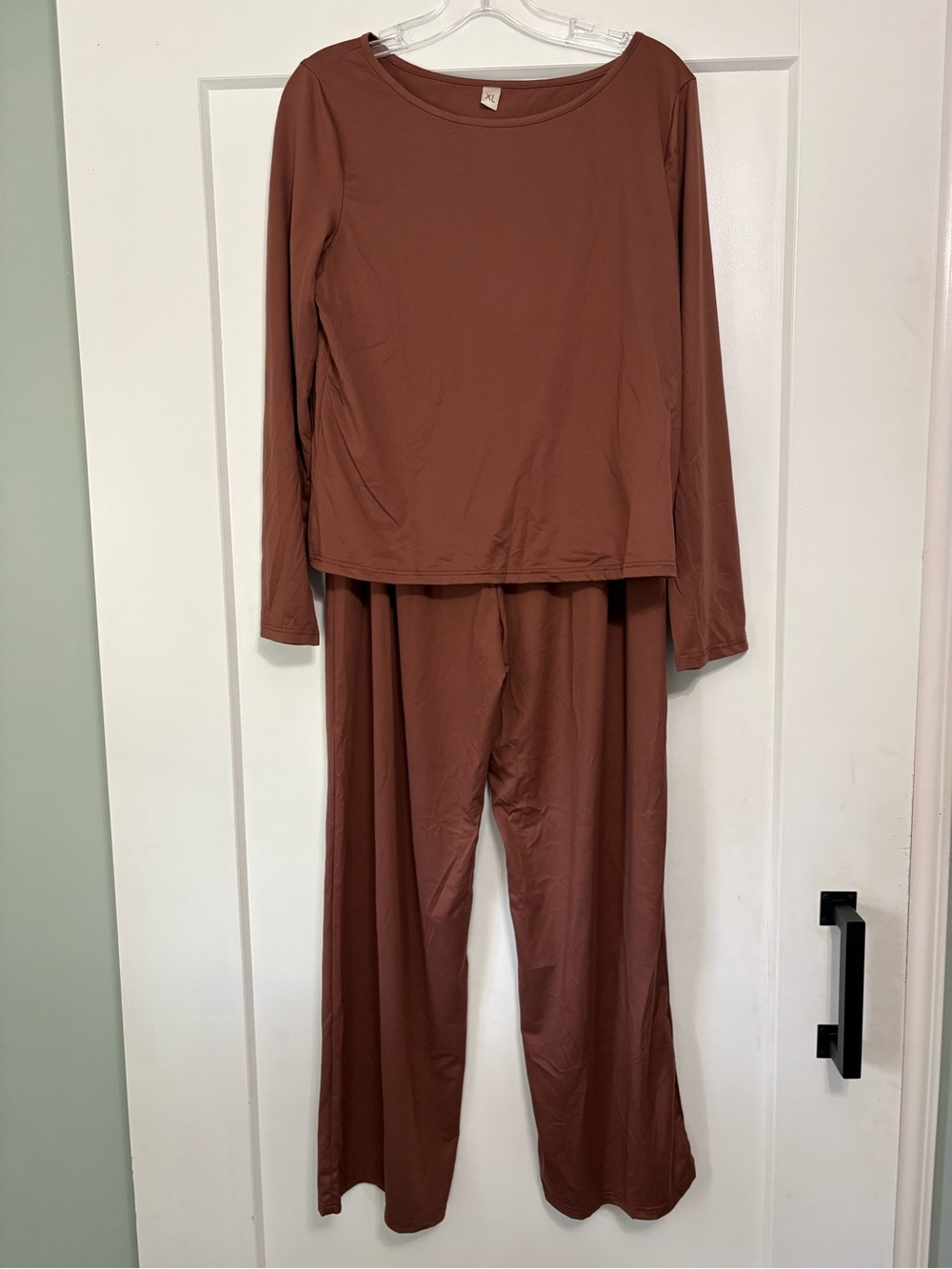 2pc Lounge Set/ Pajamas Women XL Brown Long Sleeve Top Drawstring Pants
